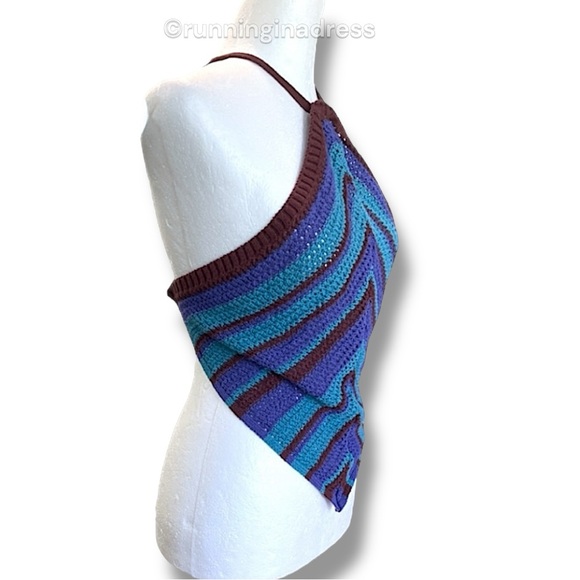 NWOT Free People Beach June Fauxchet Striped Sweater Halter Top Size Medium Blue - Picture 3 of 7